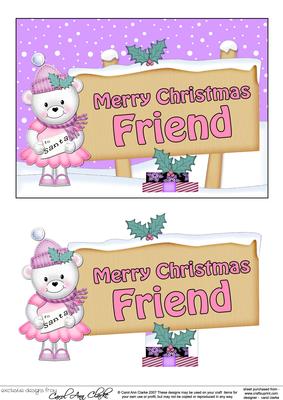 Xmas Friend Teddy Tess Signpost 5x7 Easicut Decoupage
