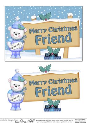 Xmas Friend Teddy Ed Signpost 5x7 Easicut Decoupage