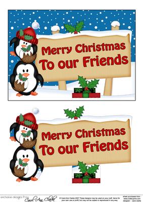 Xmas Friends Penguins Signpost 5x7 Easicut Decoupage