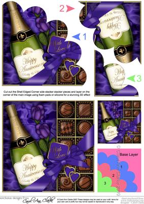 Anniversary Champers Chocs N Roses Shell Edged Stacker