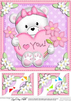 8 x 8 Teddy Tess's Heart Scalloped Corner Topper