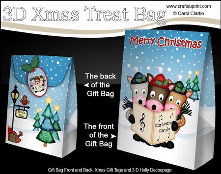 3D Xmas Carol Singing Horses Large Gift Bag Mini Kit