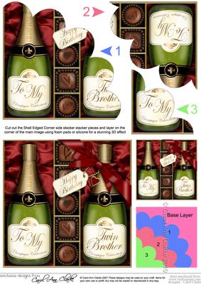 Birthday Twin Brother Champers N Chocs Shell Edged Stacker