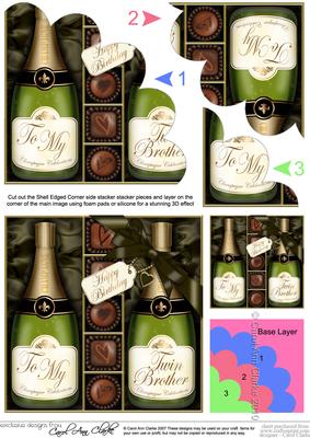 Birthday Twin Brother Champers N Chocs Shell Edged Stacker