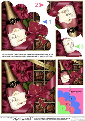 Birthday Twin Sister Champers N Chocs Shell Edged Stacker