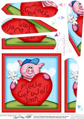 Ziggy Piggy Get Well Heart Fan Pyramage Topper