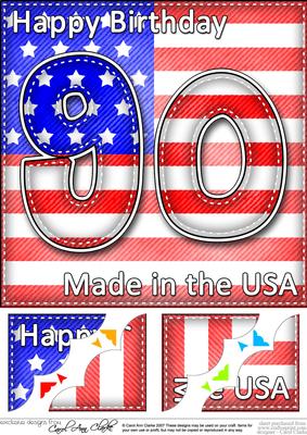 8 x 8 Flying the Flag Usa 90th Birthday Scalloped Topper