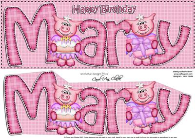 Large Dl Birthday Mary Zoe Piggy Quick Card N 3D Decoupage