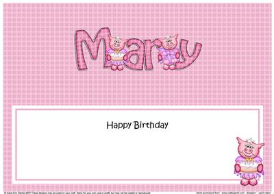 Birthday Mary Zoe Piggy Matching Large Dl Insert