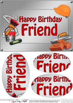 A5 Birthday Friend Handyman Tools Oval Pyramage Topper