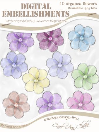 Sorbet Semi-transparent 'organza and Pearl Flower' Digital Embellishments
