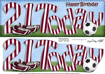Large Dl Bithday 21 Today Football 3D Decoupage