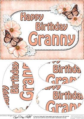 A5 Birthday Granny Butterflies & Flowers Oval Pyramage