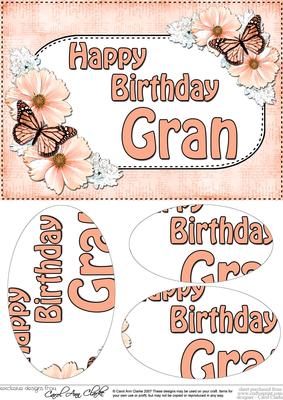 A5 Birthday Gran Butterflies & Flowers Oval Pyramage