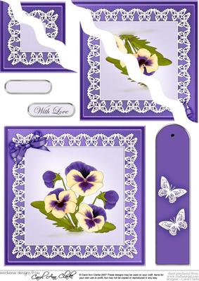 Pansy on Butterfly Lace Quick Card Wavy Corner Side Stacker