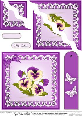 Pansy on Butterfly Lace Quick Card Wavy Corner Side Stacker