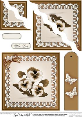 Pansy on Butterfly Lace Quick Card Wavy Corner Side Stacker
