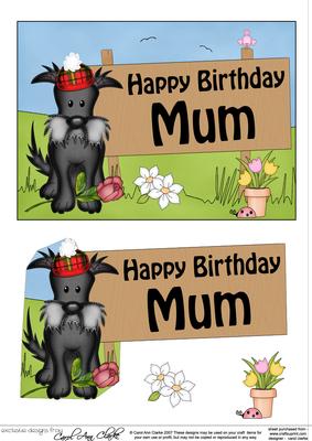 5x7 Scottie Dog Birthday Mum 3D Step by Step Decoupage