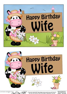 5x7 Milly Moo Cow Birthday Wife 3D Step by Step Decoupage