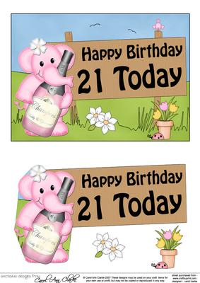 5x7 Lola Elephant Birthday 21 Today 3D Step by Step Decoup
