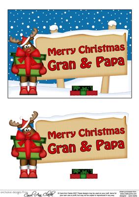 Xmas Gran & Papa Rudolph Signpost 5x7 Easicut Decoupage