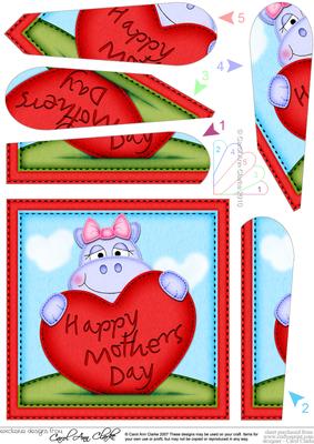 Hilda Hippo Mothers Day Heart Fan Pyramage Topper
