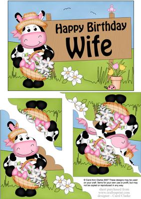 5x7 Milly Moo Cow Birthday Wife Scallop Corner