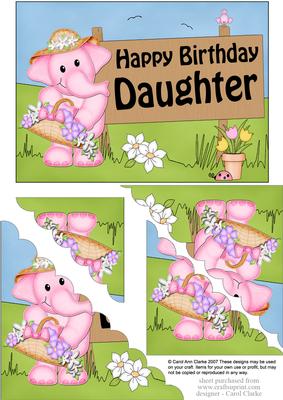 5x7 Lola Elephant Birthday Daughter Scallop Corner