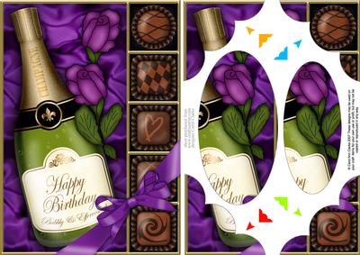 A5 Birthday Champers Chocs N Roses Scallop Corner & Pyramage