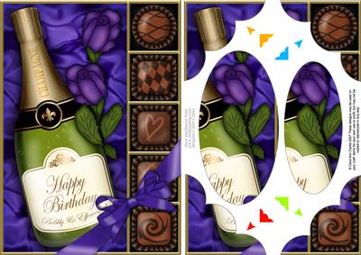 A5 Birthday Champers Chocs N Roses Scallop Corner & Pyramage