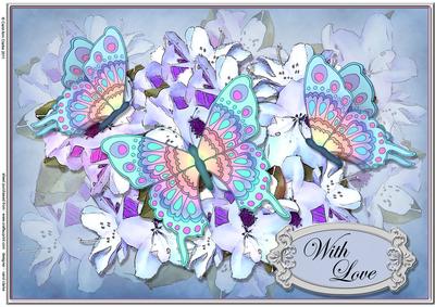 A4 with Love Flowers N Butterfly Card Topper