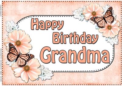 A4 Birthday Grandma Flowers & Butterflies Card Topper