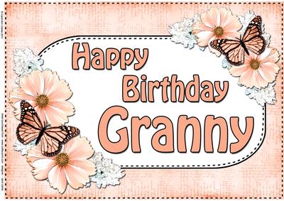 A4 Birthday Granny Flowers & Butterflies Card Topper