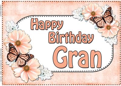 A4 Birthday Gran Flowers & Butterflies Card Topper