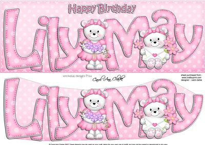 Large Dl Birthday Lily May Teddies Quick Card N 3D Decoupage