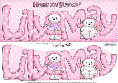 Large Dl 1st Birthday Lily May Teddies 3D Decoupage