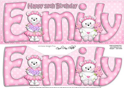 Large Dl 18th Birthday Emily Teddies 3D Decoupage