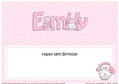 18th Birthday Emily Teddies Matching Large Dl Insert