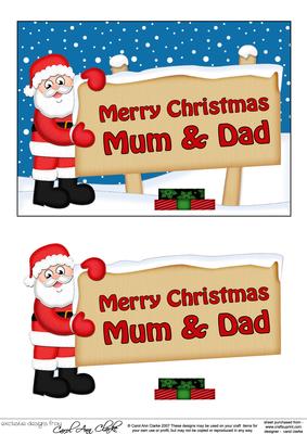 Xmas Mum & Dad Santa Signpost 5x7 Easicut Decoupage