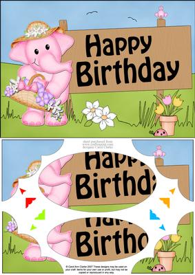 A5 Lola Elephant Birthday Scallop Corners and Pyramage