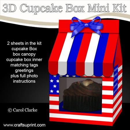 3D Usa Flag Milk Carton Cupcake or Treat Box Mini Kit