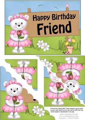 5x7 Teddy Tess Birthday Friend Scallop Corner