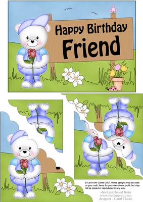 5x7 Teddy Ed Birthday Friend Scallop Corner