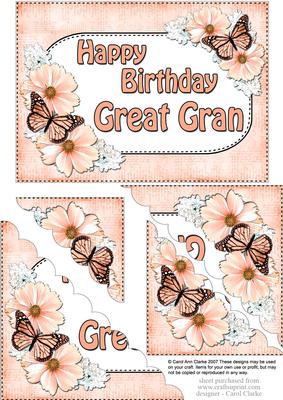 5x7 Flowers & Butterflies Birthday Great Gran