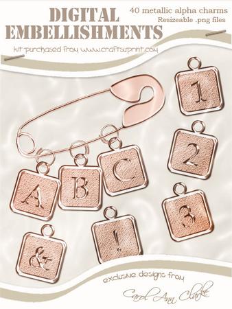 'copper Metal' Alphabet Charm Digital Embellishments