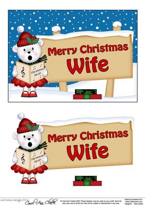 Xmas Wife Teddy Tess Signpost 5x7 Easicut Decoupage