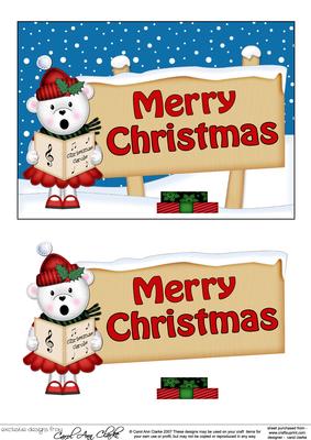 Xmas Teddy Tess Signpost 5x7 Easicut Decoupage