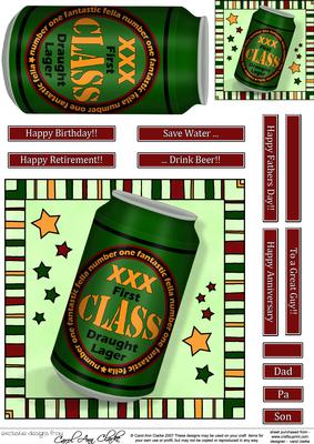 1st Class Fella Beer Can Quick Card & 3D Decoupage