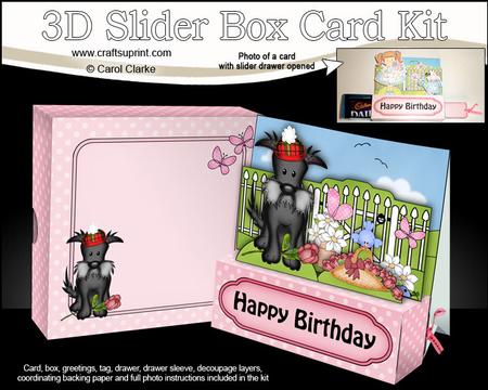 3D Hamish Scottie Dog's Rose Slider Box Card Kit