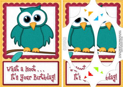 A5 What a Hoot Owl Birthday Scallop Corners and Pyramage